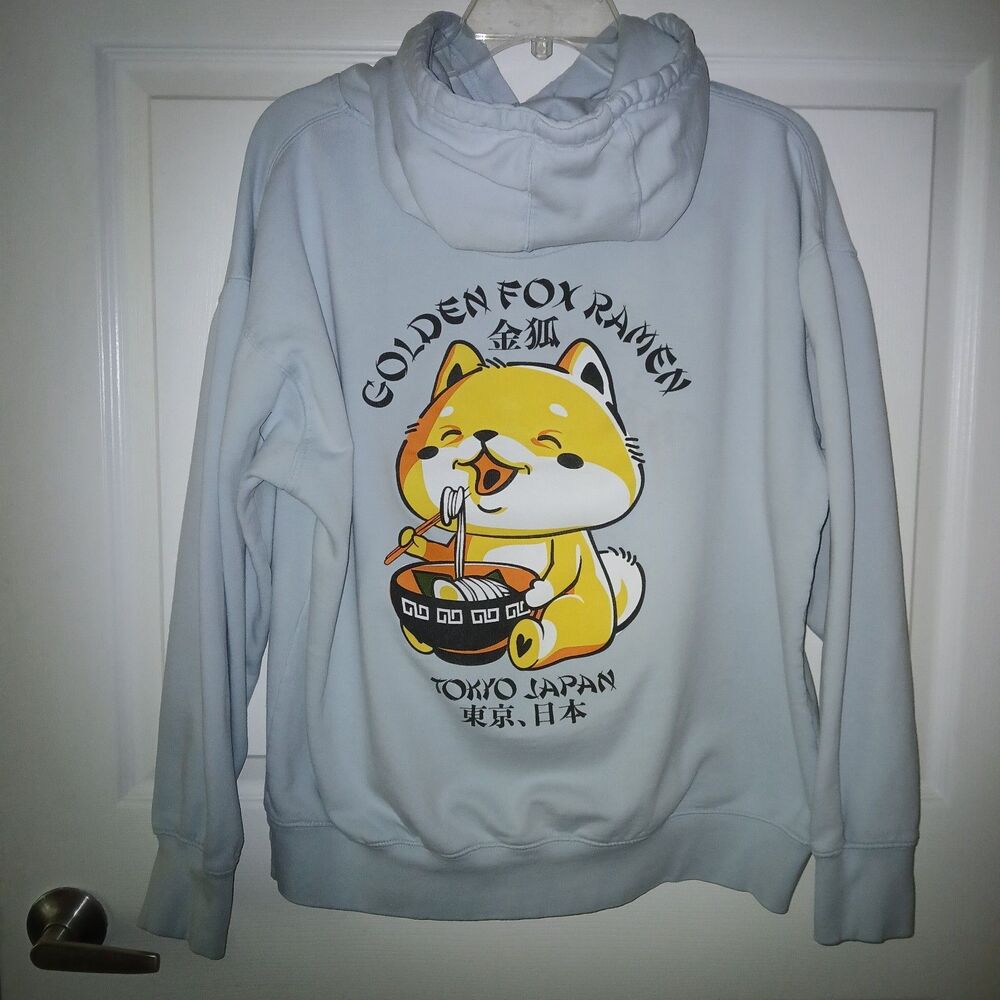Golden Fox Ramen Tokyo Japan Large Powder Blue Hoodie